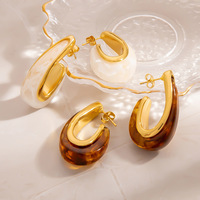 Pendientes en Forma de U de Resina Impermeable Color Ámbar, Chapados en Oro de 18K, Acero Inoxidable Antideslustre, Joyería de Moda para Mujer