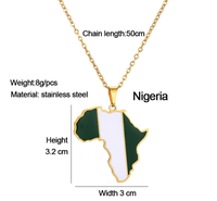 Collier avec drapeau africain en métal, pendentif nigéria Ghana sm1,5 en acier inoxydable, cartes