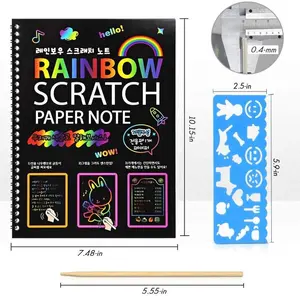 Custom DIY Rainbow Scratch Off Paper Cards Scratch Art Book Set Scratch Book For Kids Note Spiral Book