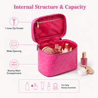 Pochette cosmétique rose brillante personnalisée avec logo en relief, double fermeture éclair, étui à maquillage portable, organiseur de beauté de voyage