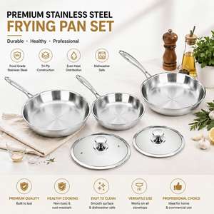 Poêle à frire de haute qualité pour la cuisine à domicile, durable, antiadhésive, revêtement en acier inoxydable 304, avec couvercle, ensemble de casseroles - Product Image 1