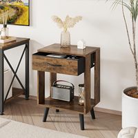 Table de chevet rustique marron écologique et durable avec tiroir de rangement en tissu, style moderne du milieu du siècle, étagère ouverte, mobilier de chambre à coucher