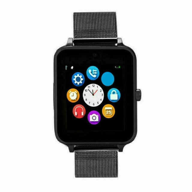 GSM SIM Smart Watch Z60 Touch Screen Stainless Steel Straps Band Answer Call Calendar Compatible for Android IOS Phone Square