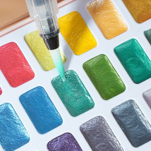 Ensemble de peinture <span class=keywords><strong>aquarelle</strong></span> solide nacré fait à la main <span class=keywords><strong>Aquarelle</strong></span> fournitures d'art <span class=keywords><strong>en</strong></span> gros nouveau pour l'arrivée d'art 24 couleurs Mandala <span class=keywords><strong>dessin</strong></span> - Product Image 5