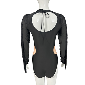 أسود قطعة واحدة زي أداء مخصص أسود قطعة واحدة طماق ملابس الرقص لامعة الترتر هامش زي زي ماغوريت زي - Product Image 3