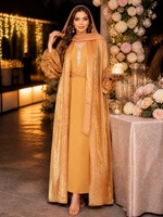 Ensemble Abaya Deux Pièces en Polyester de Luxe avec Perles et Strass, Manches Lanterne, Tenue Modeste pour Dîner de l'Aïd et Soirée de Gala