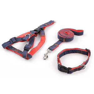 Grosir tali kekang anjing tali Denim mewah rompi nilon dengan fitur empuk tombol padat pola untuk penggunaan luar ruangan perlengkapan hewan peliharaan - Product Image 2