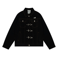 Veste Trucker Homme Personnalisée en Jean Noir avec Fermeture à Boucle Style Pompier, Vêtement de Travail Vintage, Streetwear, Style Rétro, OEM ODM Marque Privée