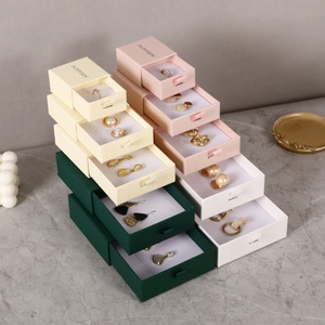 <b>Sliding</b> Jewelry Box 9*9cm Cardboard Drawer Box Drawstring Closure for Valentine's Day-Custom Logo Rings Earrings - Product Image 6