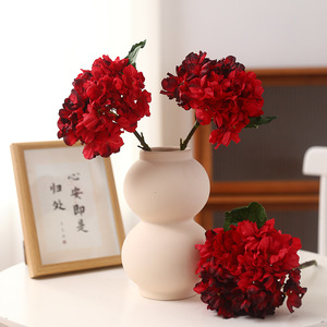 Hydrangea artificielle avec bords brûlés, fleurs en soie plastique rose pour la décoration de la maison et des mariages, haute simulation - Product Image 3