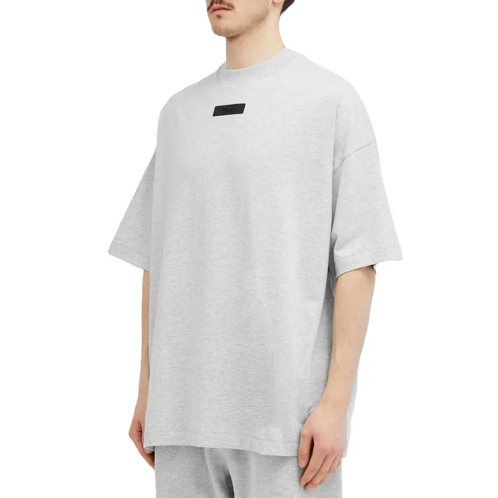 Kesim ve dikmek lüks Streetwear boş T Shirt rahat fit ekip boyun boy damla omuz t-shirt özel kauçuk yama ile