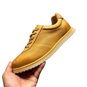 Genuine <b>Leather</b> Hollow-Out Breathable Casual <b>Sneakers</b> Low Heel Front Laces Solid Color Youth Walking Style Shoes - Product Image 5