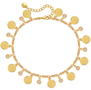 Tobilleras de Latón Chapado en Oro de 18K al por Mayor, Diseño Sencillo y Delicado, Resistentes al Agua, con Perla, Moneda Antigua y Piedra Preciosa para Mujer, para Regalo - Product Image 5