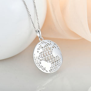 Collar <span class=keywords><strong>de</strong></span> Plata <span class=keywords><strong>de</strong></span> Ley 925 Personalizado con <span class=keywords><strong>Mapa</strong></span> del <span class=keywords><strong>Mundo</strong></span> Plano, Minimalista, con Circonita Cúbica, para Mujer - Product Image 3