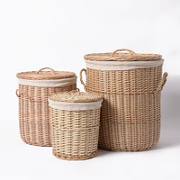 Panier de rangement pour linge en osier de saule naturel couleur bois, écologique, avec doublure en coton amovible pour la maison, l'hôtel et la salle de bain