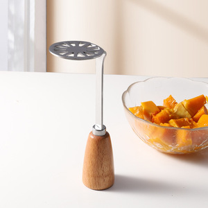 Japanese Style Wooden Handle Potato Masher Stainless Steel Manual Food Crusher For Baby Food And Vegetables - Product Image 2