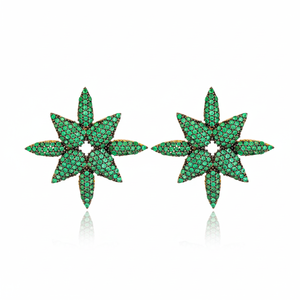 Tree Leaf Design <b>Emerald</b> Zircon Stone <b>Stud</b> Earring Turkish Handmade Wholesale 925 Sterling Silver for Ladies Jewelry - Product Image 2