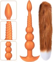 Flüssige Silikon Anal Perlen mit abnehmbarem Fuchsschwanz Extra langer Fuchs Schwanz Anal Plugs Anal Stimulator für Männer Frauen Paare Cosplay