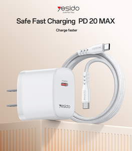 Cargador Rápido Yesido PD de <span class=keywords><strong>20W</strong></span> con Puerto USB-C, Resistente al Fuego, Estándar Estadounidense, con Cable C-C de 1M, YC18U - Product Image 2