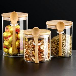 Tarro de almacenamiento de vidrio de borosilicato alto, apto para alimentos, para especias y granos, con cuchara de madera clásica, resistente al calor, para cocina - Product Image 3