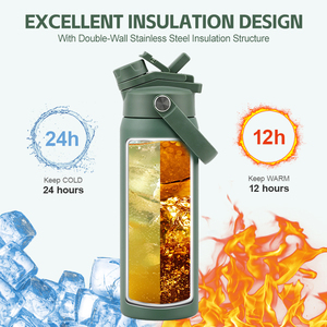 Botella de Agua de Acero Inoxidable con Aislamiento al Vacío de 24oz, con Tapa Antipolvo y Pajita, para Viajes en Auto, Venta al Por Mayor OEM - Product Image 3