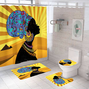 Muyu クリエイティブデジタル印刷 欧米風 防水ポリエステル製 バスカーテンセット バスマット トイレ蓋カバー 12個のフック付き - Product Image 4