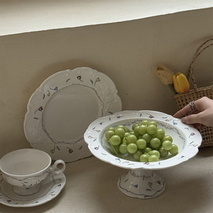 New Retro <strong>Flower</strong> Broken Ceramic Fruit Salad Dinnerware Tableware <strong>Set</strong> French Vintage Lace Relief Design Ceramic Plate - Product Image 3