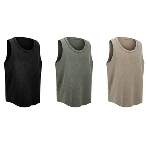 2026 <strong>Mens</strong> 325g Heavyweight <strong>Thermal</strong> Waffle Knit U-Neck Tank <strong>Top</strong> Blank Distressed Washed Singlet Tank <strong>Top</strong> - Product Image 6