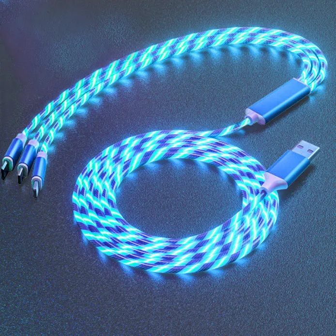 Streamer Datalijn Usb Charger Kabel Licht Led Vloeiende 3 In 1 Oplaadkabel