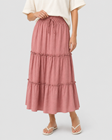 Jupe midi évasée décontractée d'été pour femme, style bohème, à volants, taille haute smockée, respirante et confortable, 100 % lin, vente en gros