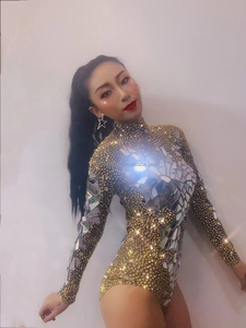 Maillot de corps avec des strass dorés brillants pour femmes, tenue de fête d'anniversaire, Costume de spectacle de chanteur et de Bar, - Product Image 3