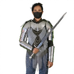 <b>Silver</b> Plated Steel Armor Set With Chainmail And Plate Protection For Medieval Costume Wear - Product Image 1