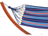 Hamac en coton rayé avec cadre en bois massif, autoportant, portable, pour jardin, cour, terrasse, lit de détente
