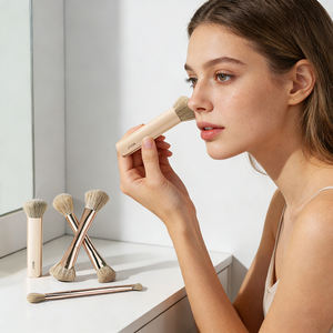 Juego de <span class=keywords><strong>Brochas</strong></span> de Maquillaje de Aluminio Color Oro Rosa de Tendencia 2026 con <span class=keywords><strong>Brochas</strong></span> Planas y de Abanico, Pelo Vegano Suave, Brocha Kabuki, Logotipo Privado - Product Image 1