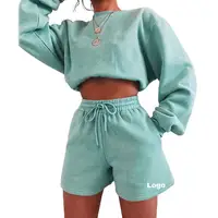 2021 Осенняя женская одежда больших размеров, толстовка, свитшот, короткие брюки, комплект из пуловера с длинным рукавом, под заказ, из двух предметов