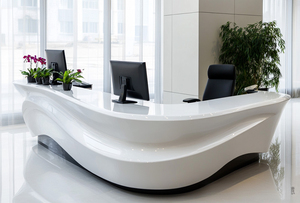 Mostrador de Recepción Ovalado Moderno con Forma de Ola, Superficie Sólida Brillante, Muebles de Oficina Minimalistas para Uso Comercial - Product Image 4
