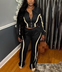 Bộ đồ nữ 2 mảnh phối màu 2025, áo ngắn tay dài có khóa kéo + quần dây rút, phong cách thể thao năng động mùa đông - Product Image 3