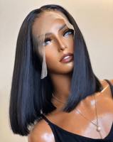 Perruque Bob sans colle avec closure HD en cheveux Remy 100% alignés dans le sens des cuticules, qualité 12A, double trame machine, densité 180%, bonnet 10, 16 pouces