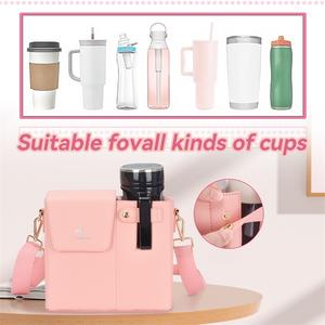 Bolso bandolera de mujer de piel sintética vegana con patrón cruzado Saffiano patentado personalizado con sección de botella de agua - Product Image 2