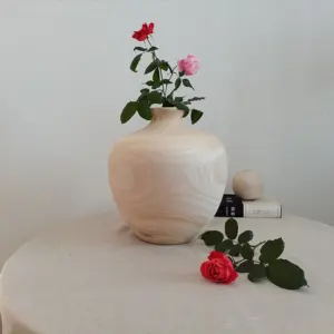 新风格桌面质朴家居装饰复古独特手工制作的木质工艺花卉花瓶/泡桐木花瓶