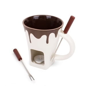 Tasse de fusion de chocolat personnelle en céramique chauffe-beurre Pot à fondue tasses avec fourchettes - Product Image 1