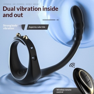 Anello vibrante in silicone per pene con blocco posteriore, telecomando, plug anale e massaggiatore prostatico - Set di due <span class=keywords><strong>anelli</strong></span> - Product Image 2