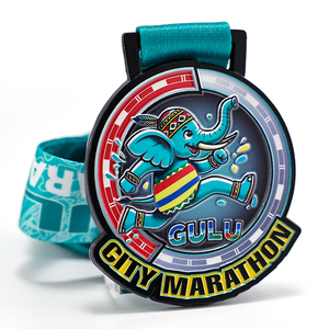 Médailles personnalisées sur mesure pour le marathon de la ville de <span class=keywords><strong>Gulu</strong></span>, en alliage de zinc, éléphant 3D émaillé, placage noir, prix de reconnaissance pour les réalisations de charité en Ouganda - Product Image 1