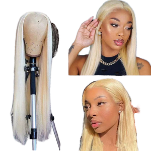 Cabello liso Rubio estilo europeo atado a mano Invisible HD encaje Natural rayita gorra ligera encaje frontal Remy cabello 200% peluca - Product Image 1