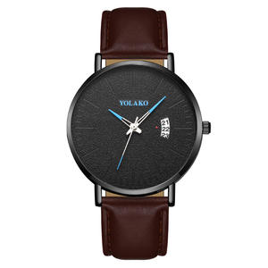 Vente en gros du fabricant de montre à quartz avec bracelet en cuir pour hommes à aiguille bleue avec calendrier - Product Image 5