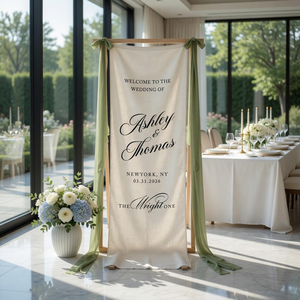 Cartello di Benvenuto Personalizzato in Tessuto per Matrimonio Moderno, Insegna Decorativa in Lino per Cerimonie, Compleanni e Matrimoni Boho - Product Image 4