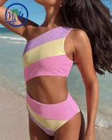 Maillots de bain une pièce côtelés à taille haute pour femmes, maillots de bain asymétriques à découpes, vente en gros personnalisée
