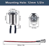 Reinicio automático de 12mm con cable normalmente abierto 65 Botón de metal impermeable Interruptor pequeño Botón de clic Inicio impermeable sin bloqueo