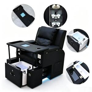 Luxury Black Pedicure Chair with Foldable Side <b>Table</b> & LED Light, Electric Massage Foot Spa Chair with USB Charging Port for Sal - Product Image 5
