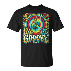 Camiseta Hippie con estampado de signo de la paz Groovy Tie Dye, color negro, unisex, talla para adultos - Product Image 1